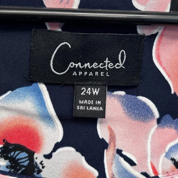 Connected Apparel Plus Size 3/4 Bell Sleeve Side Ruching Floral Shift Dress - Picture 8 of 11